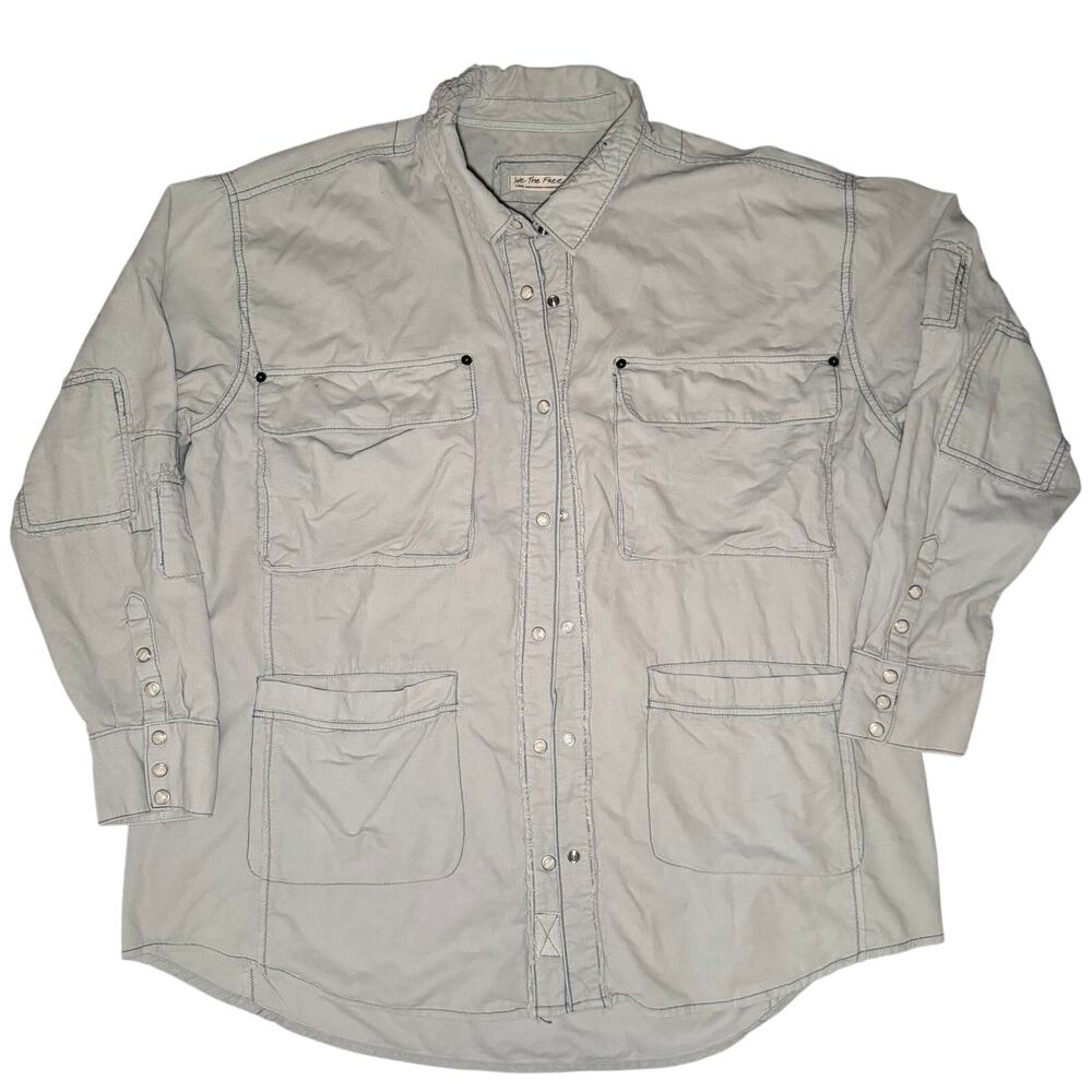 We The Free Light Blue, Corduroy, Long Sleeve, Safari/Utility, Button Up- L